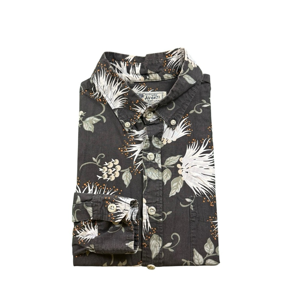 Avanti Gray White Floral AOP Cotton L/S Men's Button Front Size Small